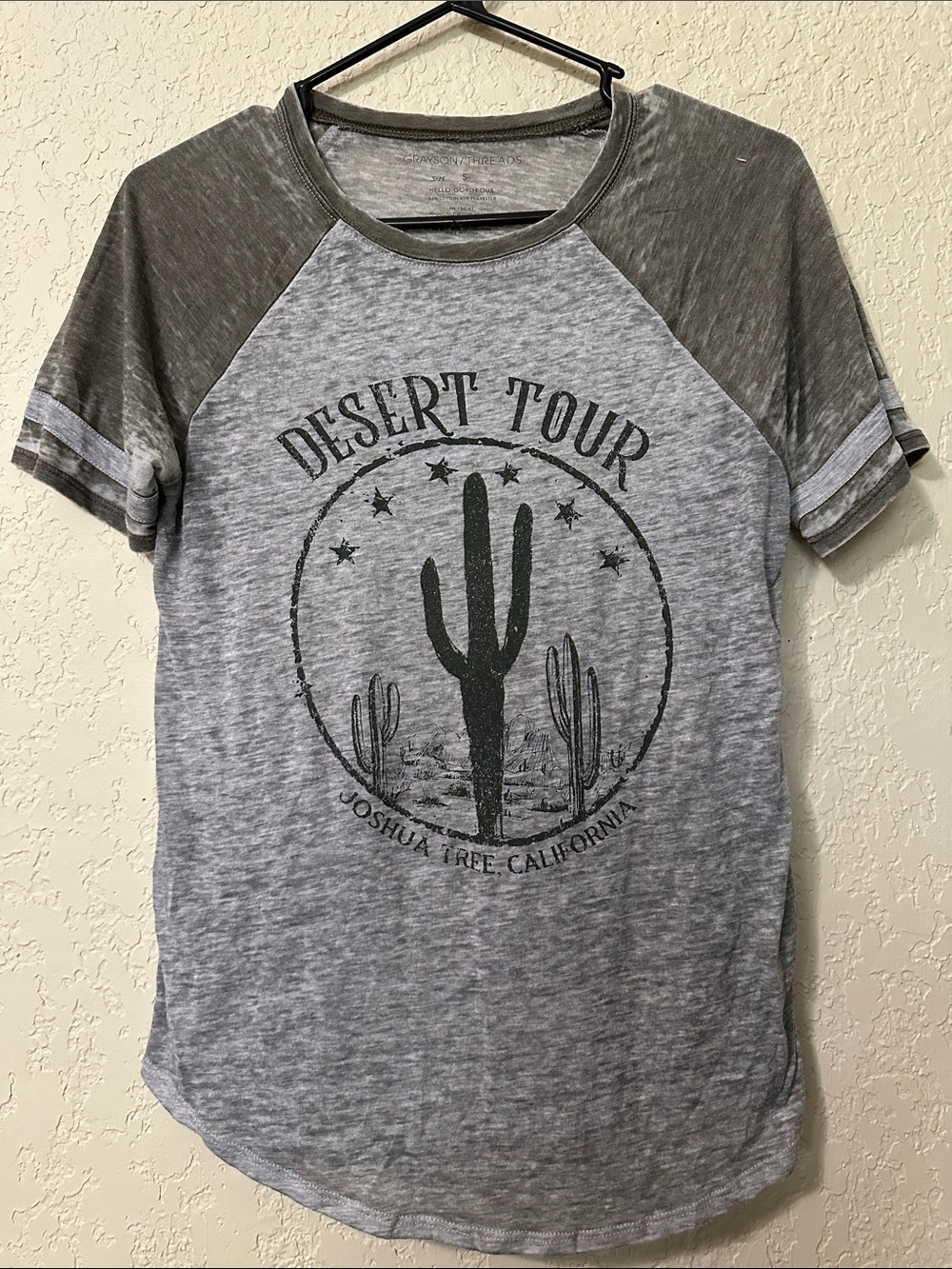 Grayson Threads Gray Tee with Olive Raglan Sleeves S